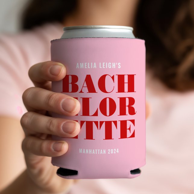 Bold Pink & Red Bachelorette Weekend Can Cooler (Creator Uploaded)