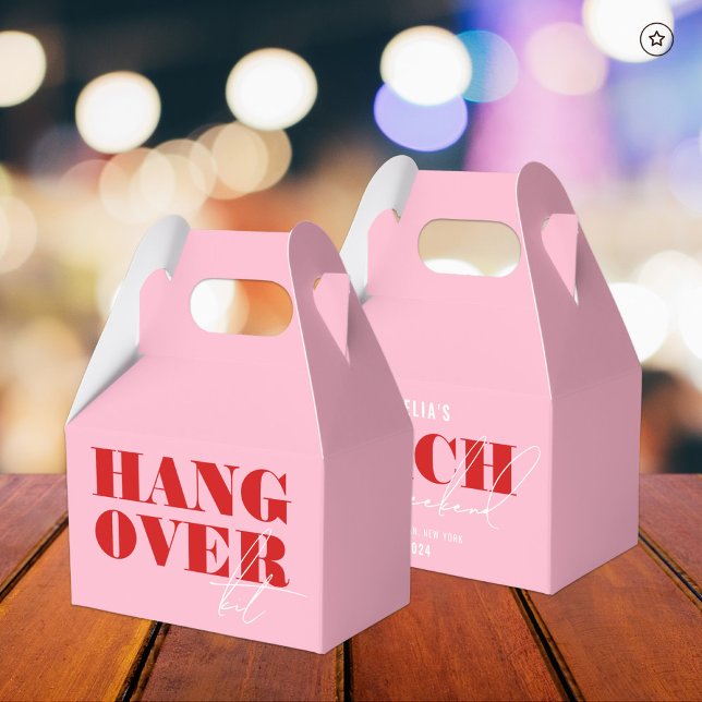 Bold Pink & Red Bachelorette Weekend Hangover Kit Favour Box (Creator Uploaded)