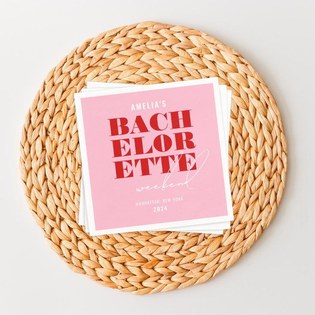 Bold Pink & Red Bachelorette Weekend Napkin (Creator Uploaded)