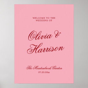 Bold Pink Red Clean Modern Wedding Welcome Sign