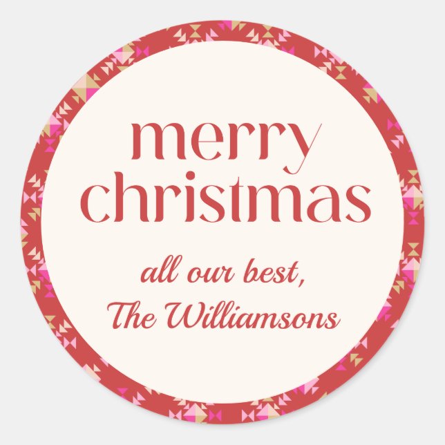 Bold Pink Red Gold Geometric Personalised Name Classic Round Sticker (Front)