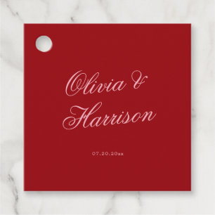 Bold Pink Red Minimalist Script Wedding Favour Tag