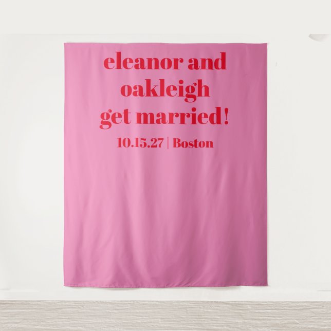 Bold Pink Red Modern Wedding Custom Backdrop Tapestry (Front)