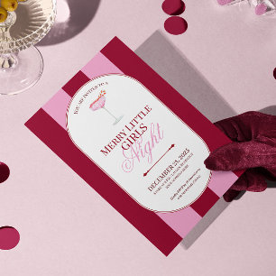 Bold pink red stripe Christmas Party Invitation