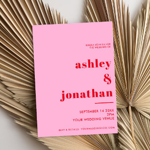 Bold Pink Red Typography Modern Wedding Invitation