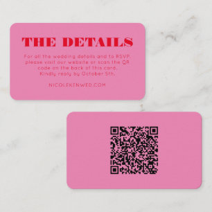 Bold Pink Red Typography Wedding Details QR Code Enclosure Card