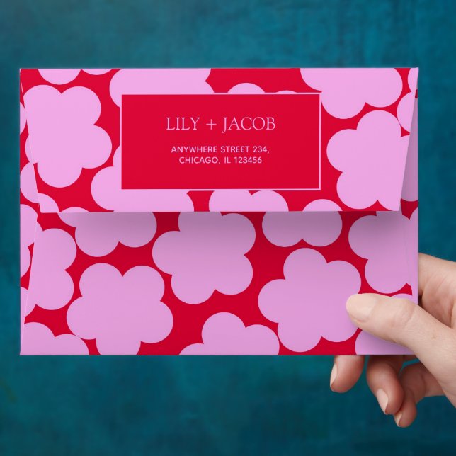 Bold Pink & Red Whimsical Floral Engagement  Envelope (Hand)