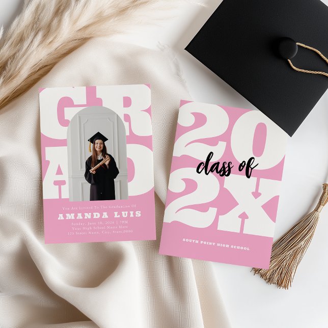 Bold Pink Retro Graduation Invitation (Creator Uploaded)
