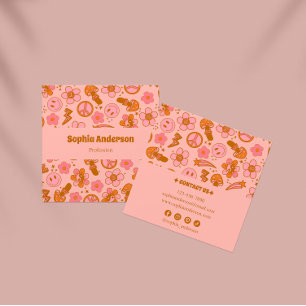 Bold Pink Retro Groovy Pattern  Square Business Card