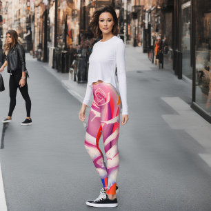 Bold Pink Rose Floral Artsy Bohemian Style  Leggings