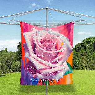 Bold Pink Rose in Bloom Poem Bohemian Artsy Fleece Blanket