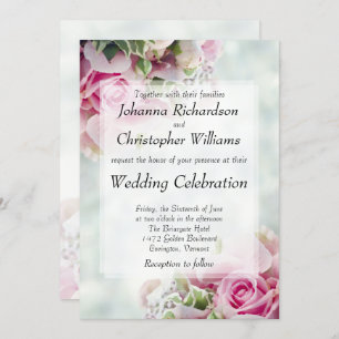 Bold Pink Roses Chic Floral Wedding Invitation