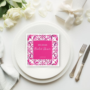 Bold pink Spanish talavera Mexican bridal shower Napkin