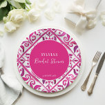 Bold pink Spanish talavera Mexican bridal shower Paper Plate<br><div class="desc">Hot Pink magenta Spanish Mexican Talavera tiles elegant bridal shower monogram printed paper plates template,  vibrant bold colours modern casual typography personalised bridal shower tableware,  Mexican Spanish Hacienda style bridal shower  vibrant colour personalised paper plates</div>