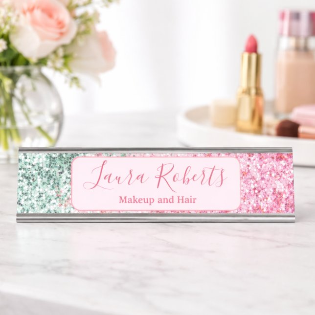 Bold Pink Sparkle Branding Desk Name Plate (Creator Uploaded)