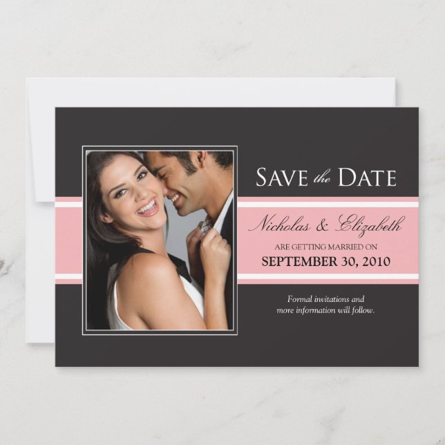 Bold Pink Stripe Save the Date Announcement (Front)