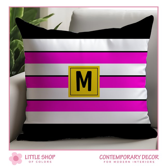 Bold Pink Stripes Monogram Cushion (Creator Uploaded)