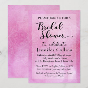 Bold Pink Watercolor Mandala Bridal Shower Invite