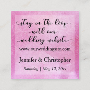 Bold Pink Watercolor Mandala Wedding Website Card