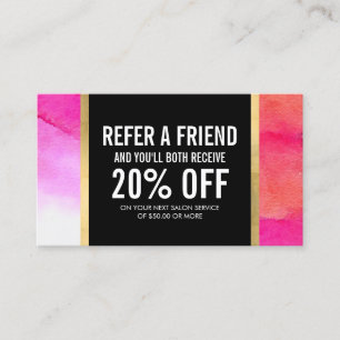 Bold Pink Watercolors Makeup Artist Referral Card