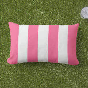 Bold Pink White Wide Cabana Stripe Lumbar Cushion