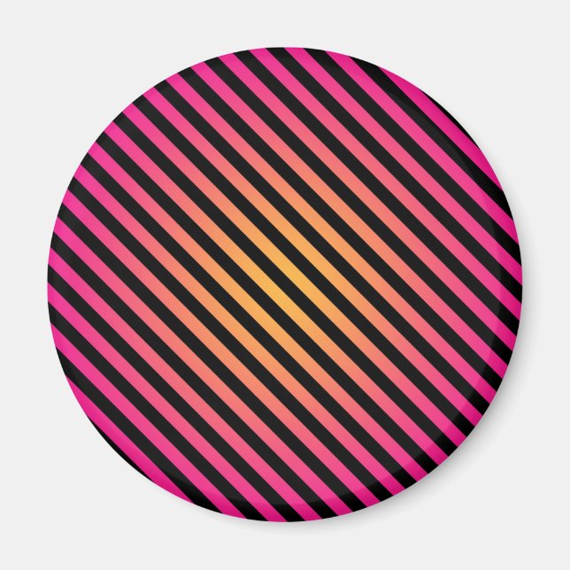 Bold Pink Yellow Black Diagonal Stripes Magnet (Front)