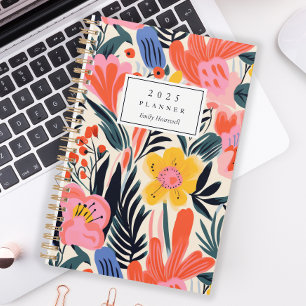 Bold Pink Yellow Floral Pattern Personalised 2025 Planner