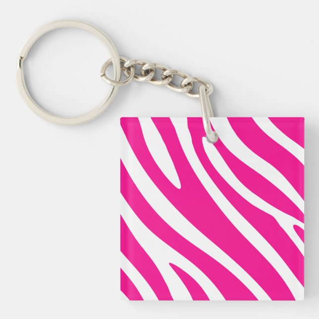 Bold Pink Zebra Stripes Key Ring (Front)