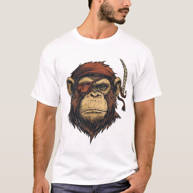 Bold Pirate Monkey Illustration T-Shirt (Front)
