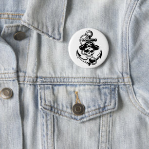 Bold Pirate Skull and Anchor – Nautical Design 6 Cm Round Badge