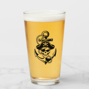 Bold Pirate Skull and Anchor – Nautical Design Glass