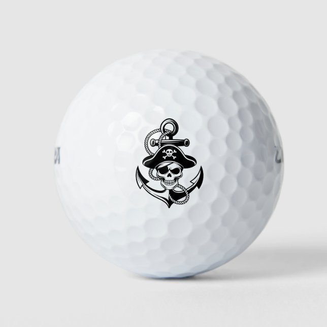 Bold Pirate Skull and Anchor – Nautical Design Golf Balls (Front)
