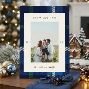 Bold Plaid Preppy Photo Holiday Card