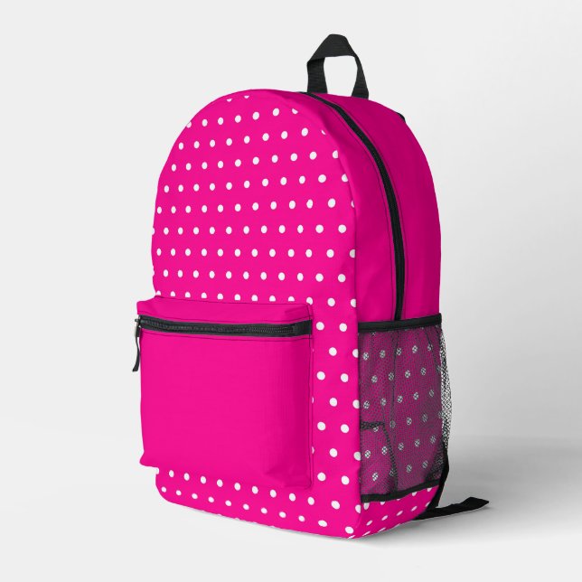 Bold & Playful: Pink Polka Dot Printed Backpack (Back Corner Right)