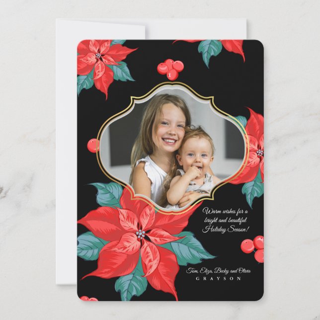 Bold Poinsettia Photo Holiday Card (Front)