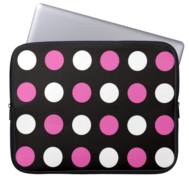 Bold Polka Dots Black Pink White Laptop Sleeve (Front)