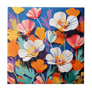 Bold Pop Art California Poppies Ceramic Tile
