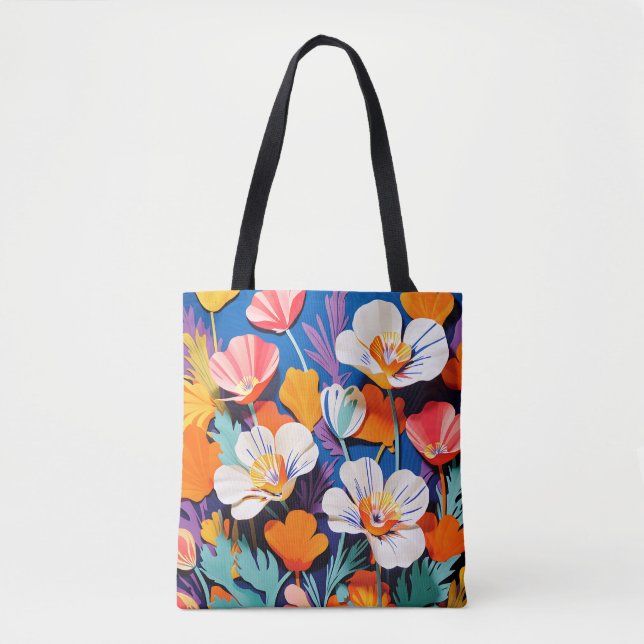 Bold Pop Art California Poppies Tote Bag (Front)