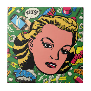 Bold Pop Art Charm – Retro Blonde Woman Ceramic Tile