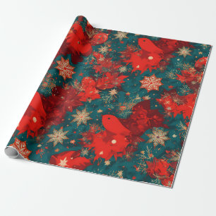 Bold Pop Art Christmas Floral with Birds Wrapping Paper