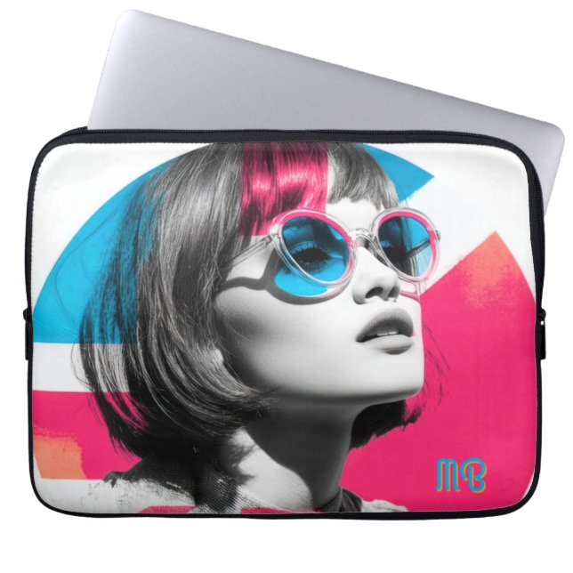 Bold Pop Art Cool Girl Retro Modern British Style Laptop Sleeve (Front)