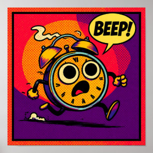 Bold Pop Art Graphic: Ablaze Clock with BEEP! Poster
