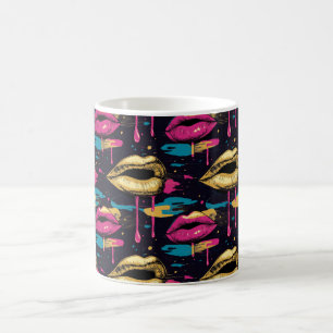 Bold Pop Art Lips Pattern with Vibrant Drips Coffee Mug