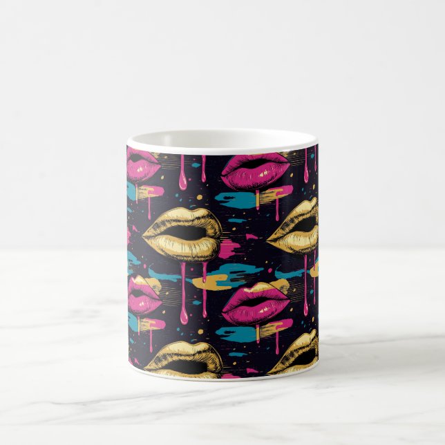 Bold Pop Art Lips Pattern with Vibrant Drips  Coffee Mug (Center)