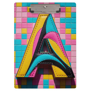 Bold Pop-Art Monogram “A” in Luxury Patchwork  Clipboard