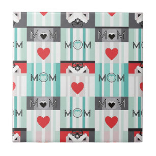 Bold Pop Art Mum with Retro Hearts & Stripes Ceramic Tile