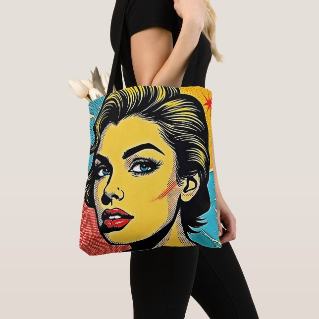 Bold Pop Art Woman Defined Tote Bag (Close Up)