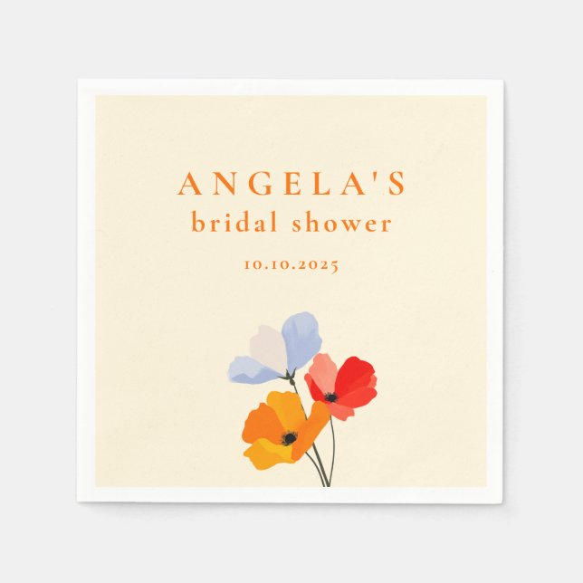 Bold Poppy Floral Bridal Shower Napkin (Front)