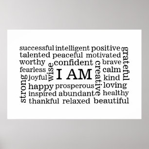Bold Positive Thinking I AM Affirmations Poster