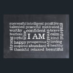 Bold Positive Thinking I AM Affirmations Poster<br><div class="desc">I AM is written in the centre, surrounded by positive words and qualities in horizontal and vertical orientation. Easy to read modern font lettering, shown in white to resemble white chalk with a faux blackboard style background. Success, peace, confidence, love, health, gratitude and strength, among other good attributes are included....</div>